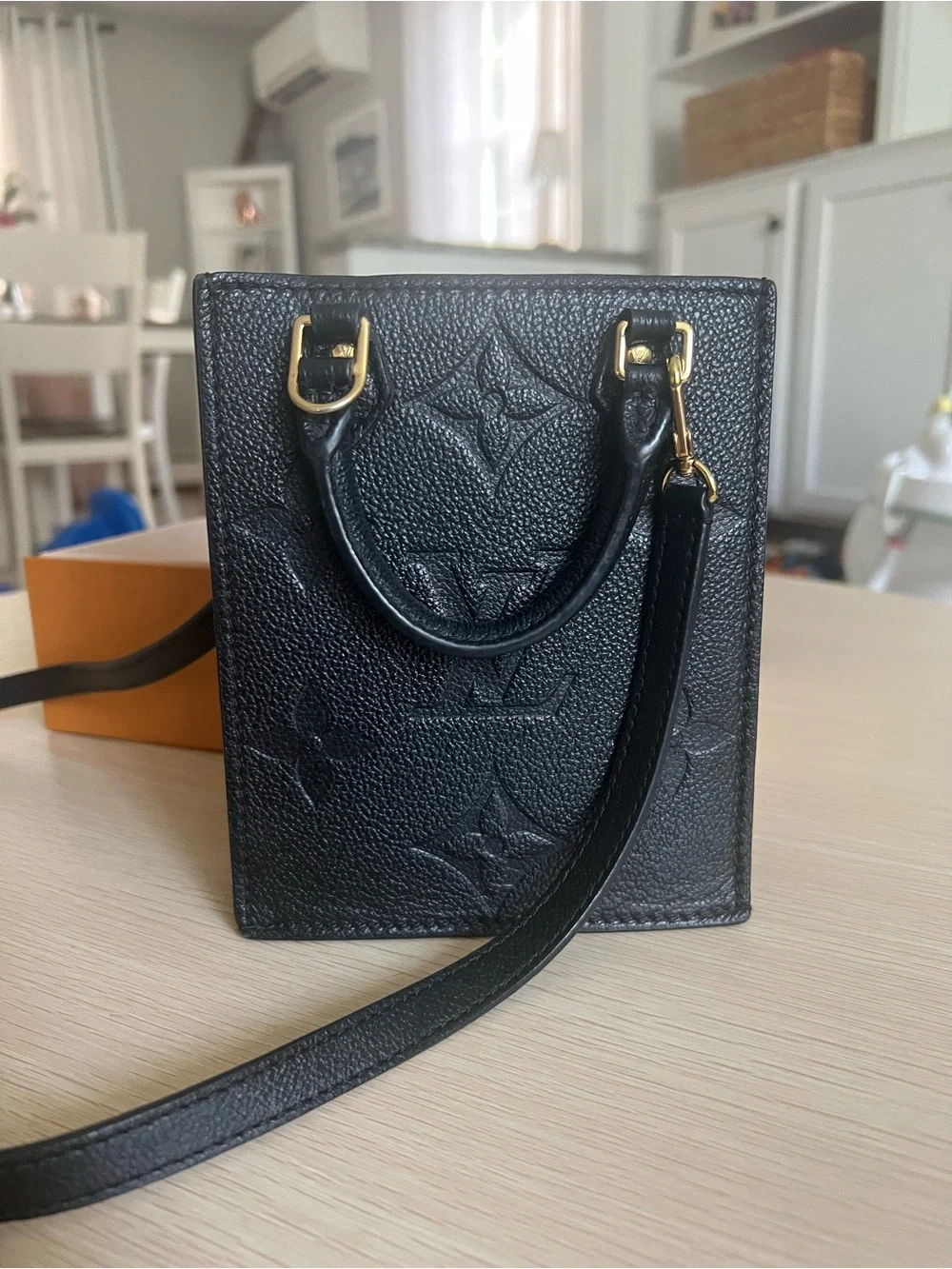 Louis Vuitton Black Sac Petite Tote Bag with Monogram Embossing
